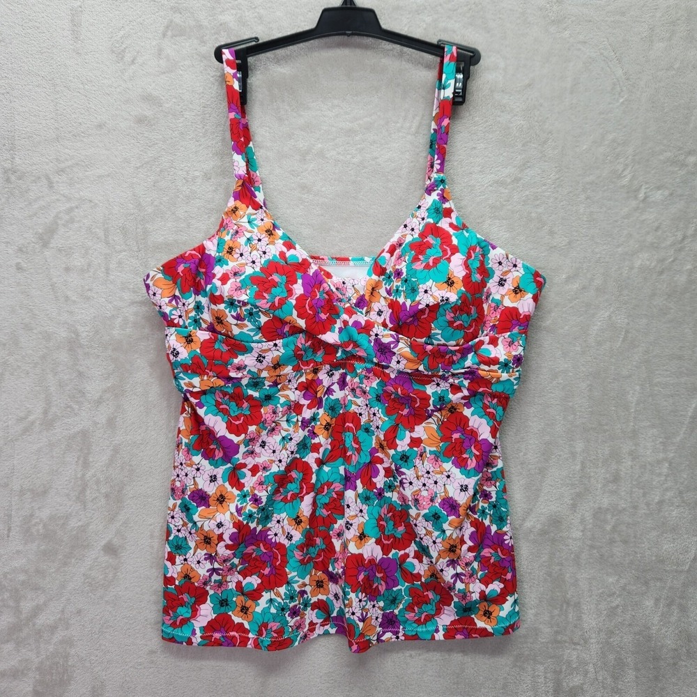 Raisins Curve Aries Tankini Top Plus Size 16W Red Floral Underwire Swimwear